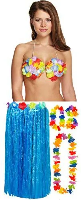 labreeze Ladies Girls 80 Cm Hula Grass Skirt Lei Set Flower Bra Hawaiian Summer Party Dress