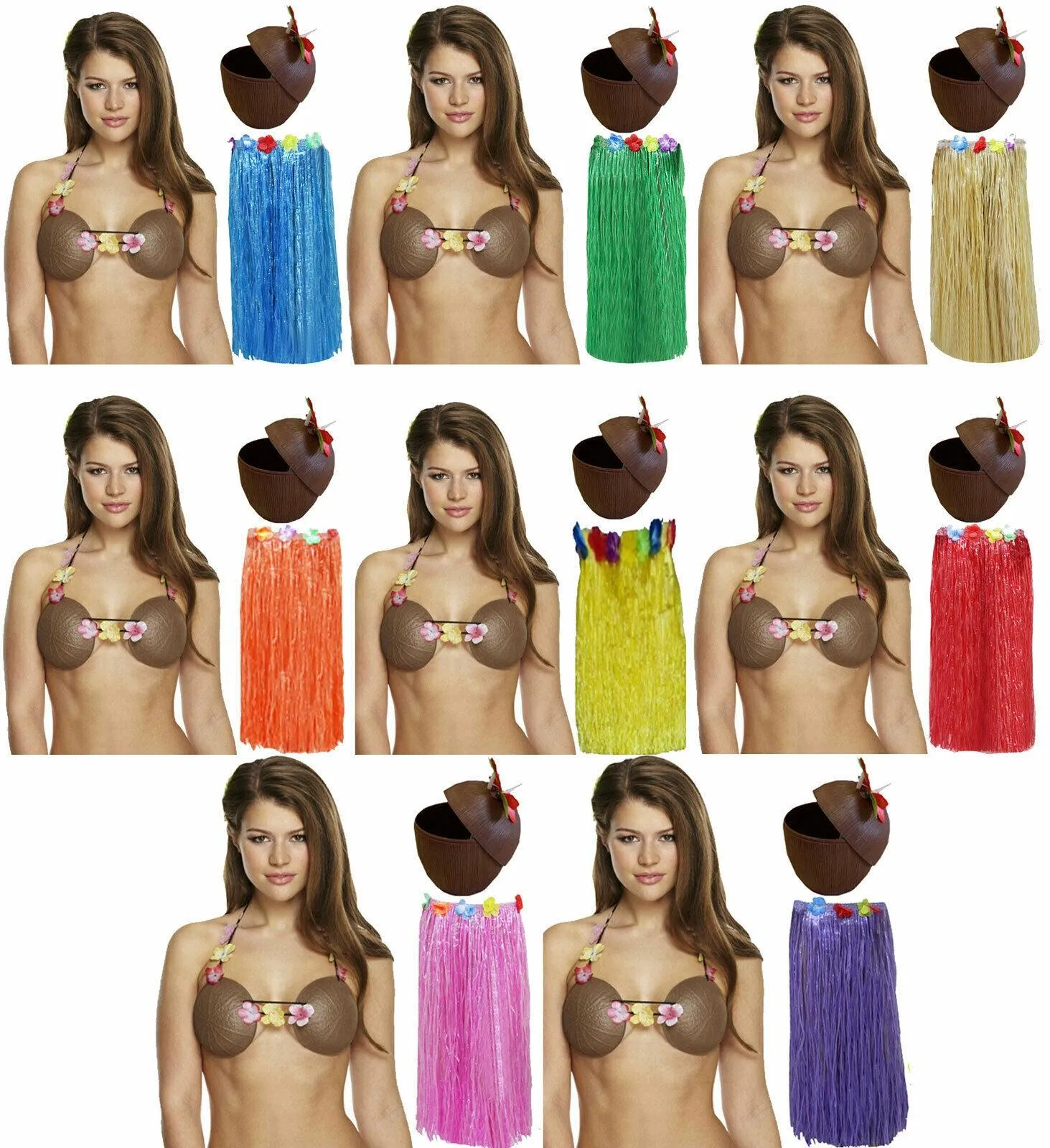 Ladies 80 Cm Hula Grass Skirt Coconut Bra Cup Hawaiian Beach Summer Party Set