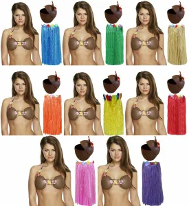 Ladies 80 Cm Hula Grass Skirt Coconut Bra Cup Hawaiian Beach Summer Party Set