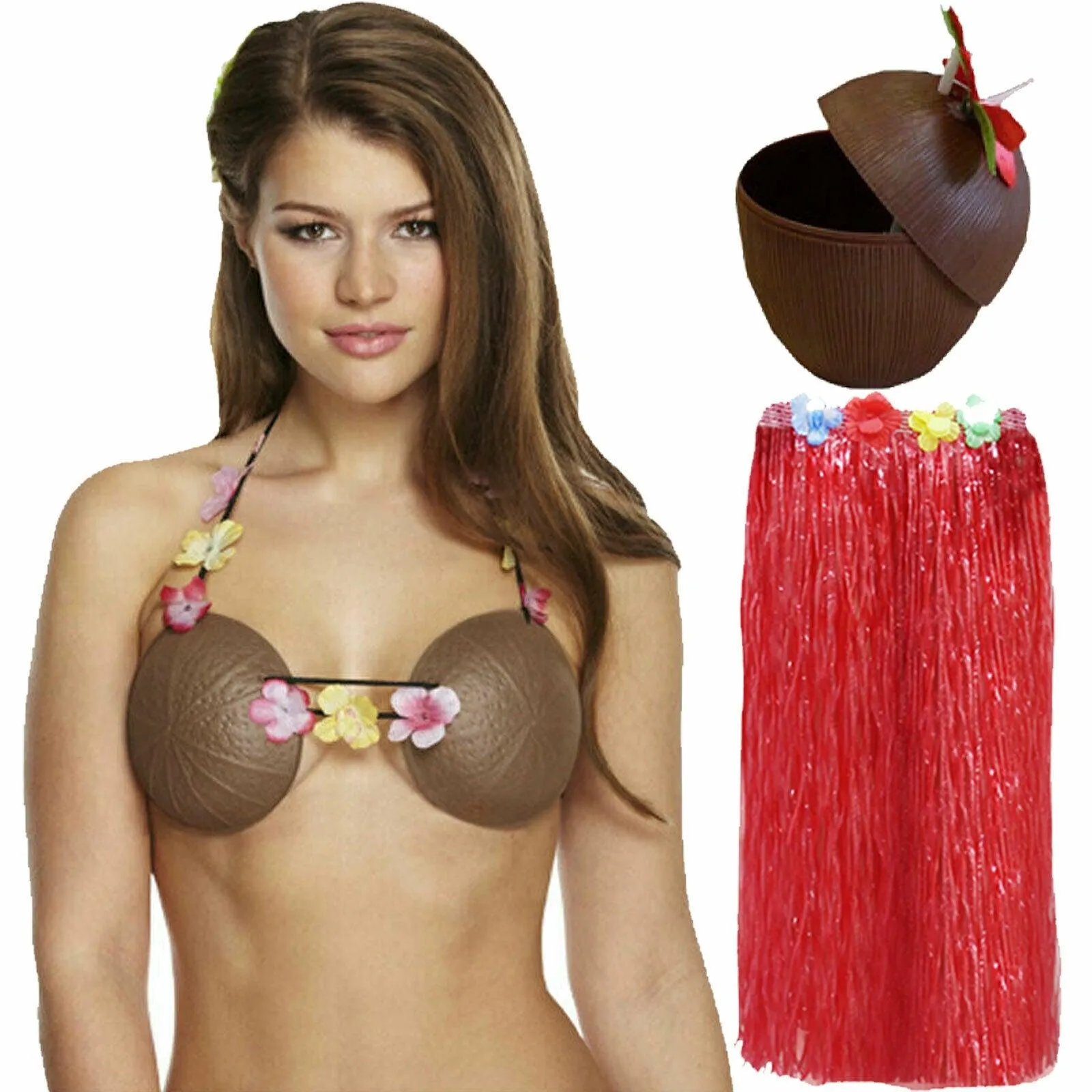 Ladies 80 Cm Hula Grass Skirt Coconut Bra Cup Hawaiian Beach Summer Party Set