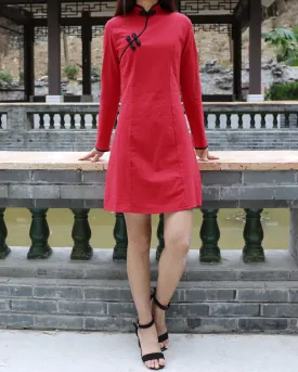 Long sleeve dress, Cheongsam dress, Linen dress, Chinese Vintage dress, Asian style lace dress, Modern Cheongsam, Qipao dress(Q1058L)