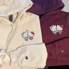 Matching Couple Hoodies - Cartoon Kittens Couple Custom Embroidered Sweatshirts For Couples