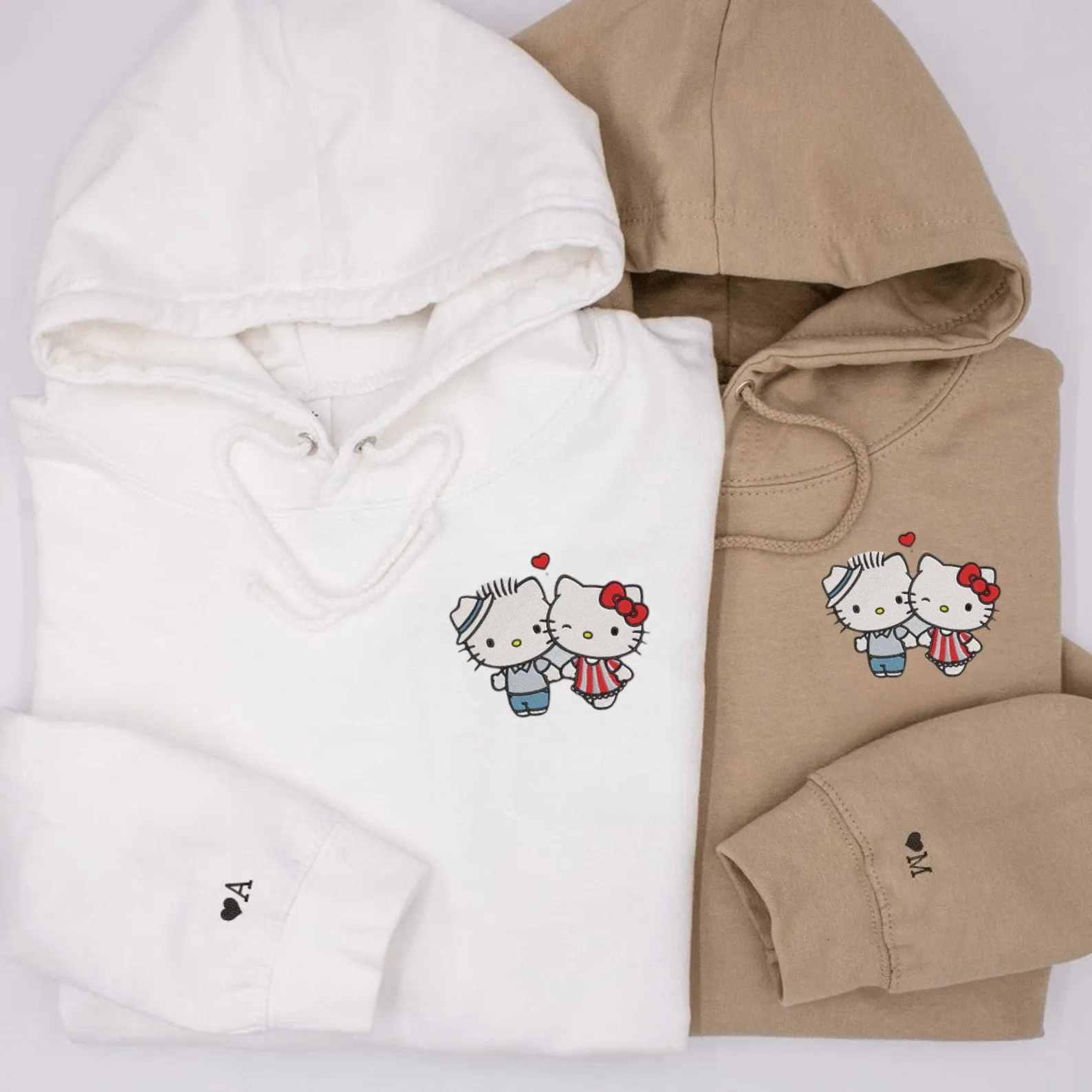 Matching Couple Hoodies - Cartoon Kittens Couple Custom Embroidered Sweatshirts For Couples