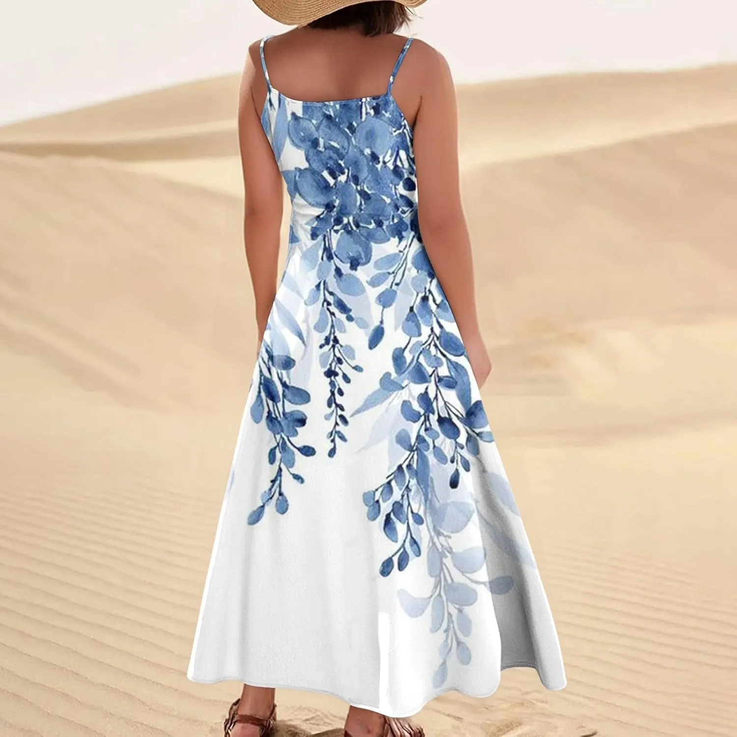 Maxi Dresses for Women Summer Sleeveless Beach Vacation Dress Casual O Neck Tank Dress Loose Sundress with Pockets