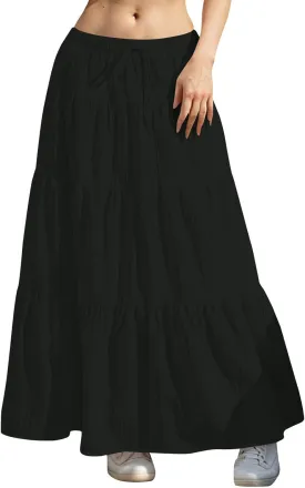 Maxi Skirts for Women Flowy Drawstring Elastic Waist Tiered Ruffle Hem Skort Summer Casual Solid Color A Line Skirt