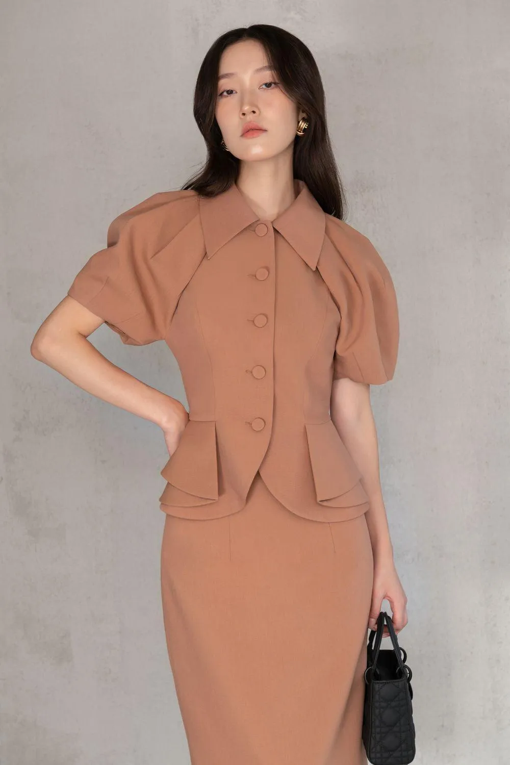 Molisa Sheath Back Slit Twill Midi Skirt