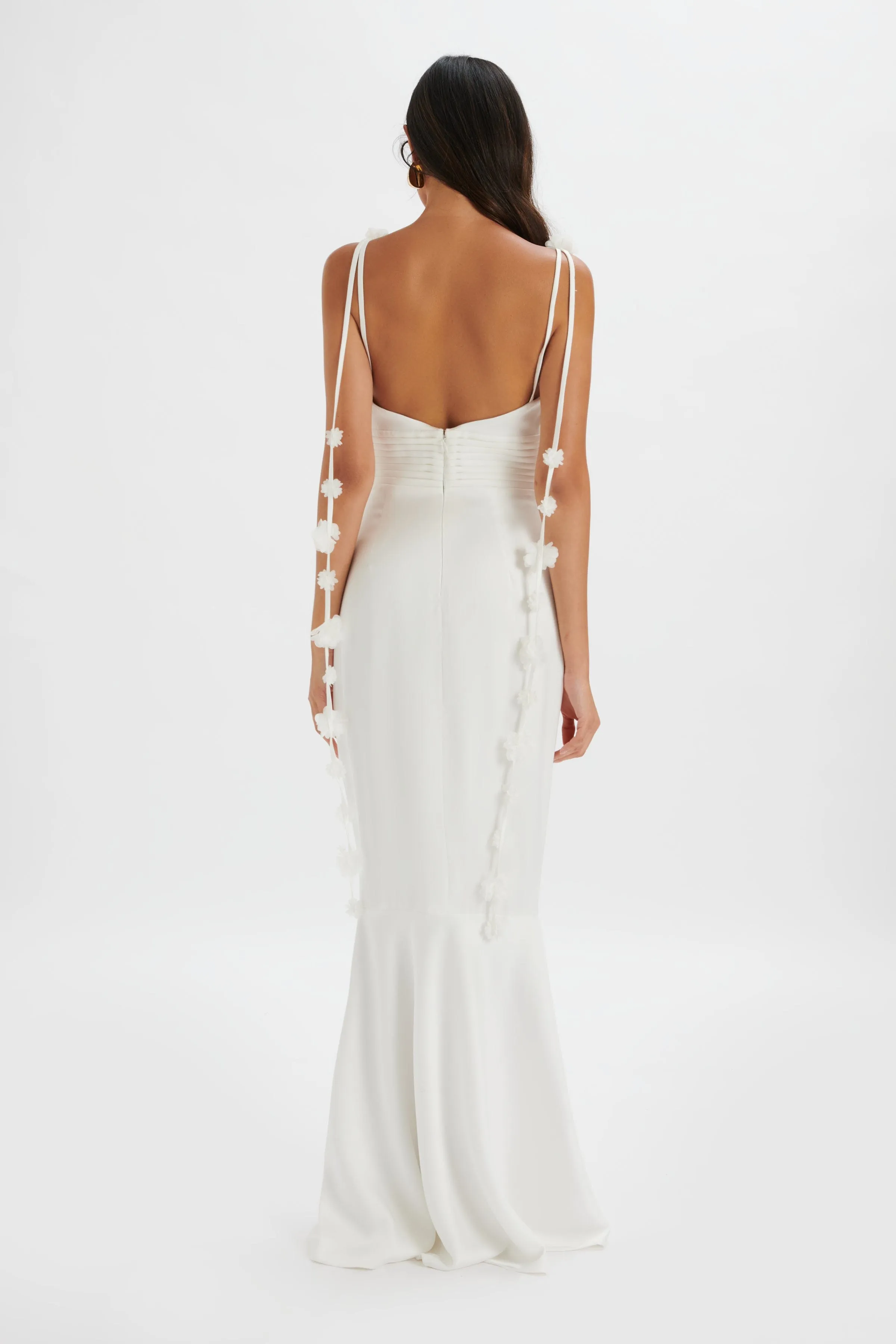 NOVIE Floral Strap Satin Fit and Flare Maxi Dress in Ivory