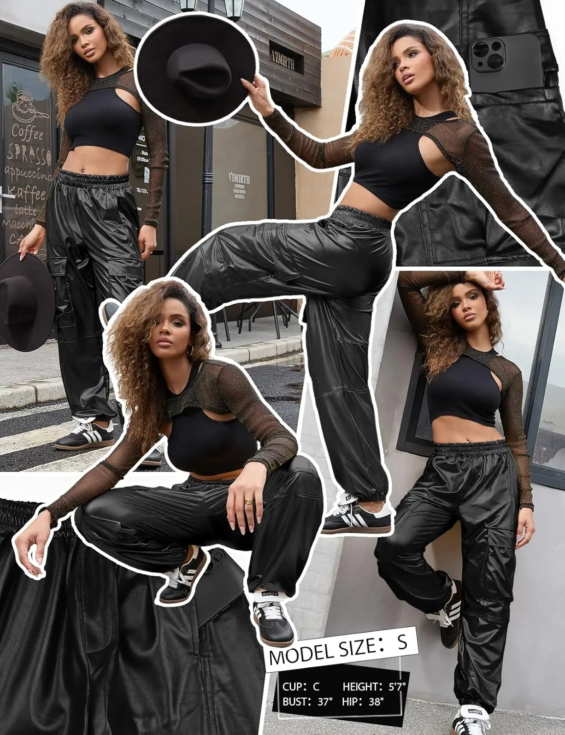 Perfashion Metallic Cargo Pants for Girls Hip Hop Dance Multi-Pocket Joggers High Waist Pants 6-15Y