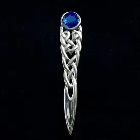 Pewter Celtic Knot Kilt Pin - Blue Stone
