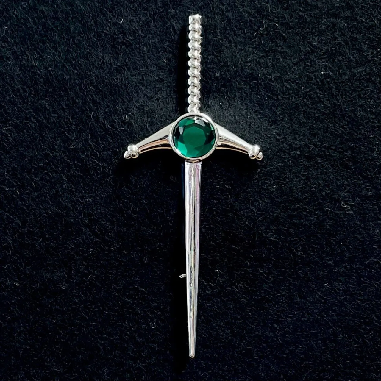 Pewter Sword Kilt Pin - Green Stone