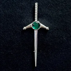 Pewter Sword Kilt Pin - Green Stone