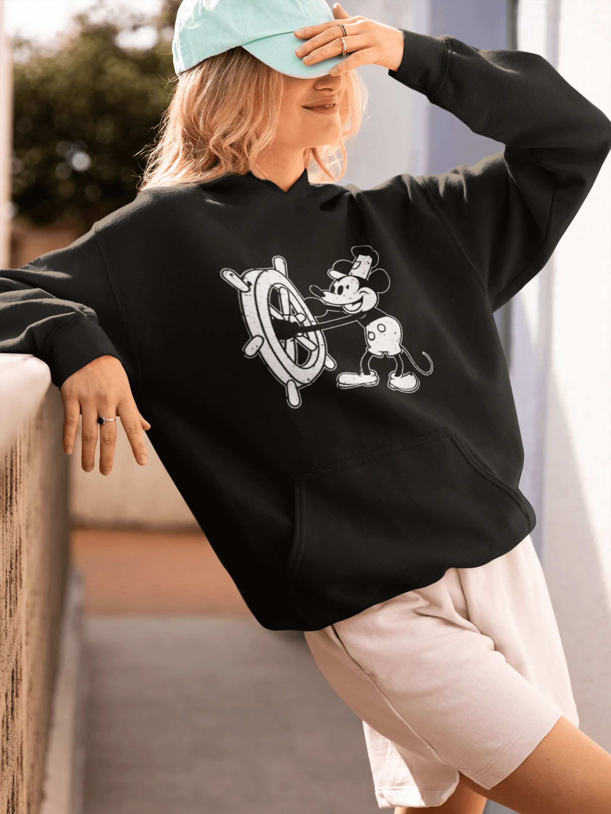 Retro Hoodie Early Cartoon Of Famous Animated Mouse Ultra Soft Blended Cotton Pulover