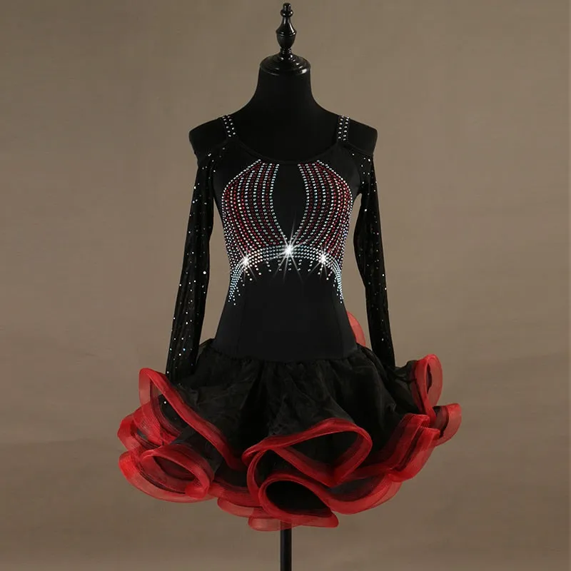 Rhinestone Bodice Ruffles & Flounce Rhythm / Latin Ballroom Dance Dress