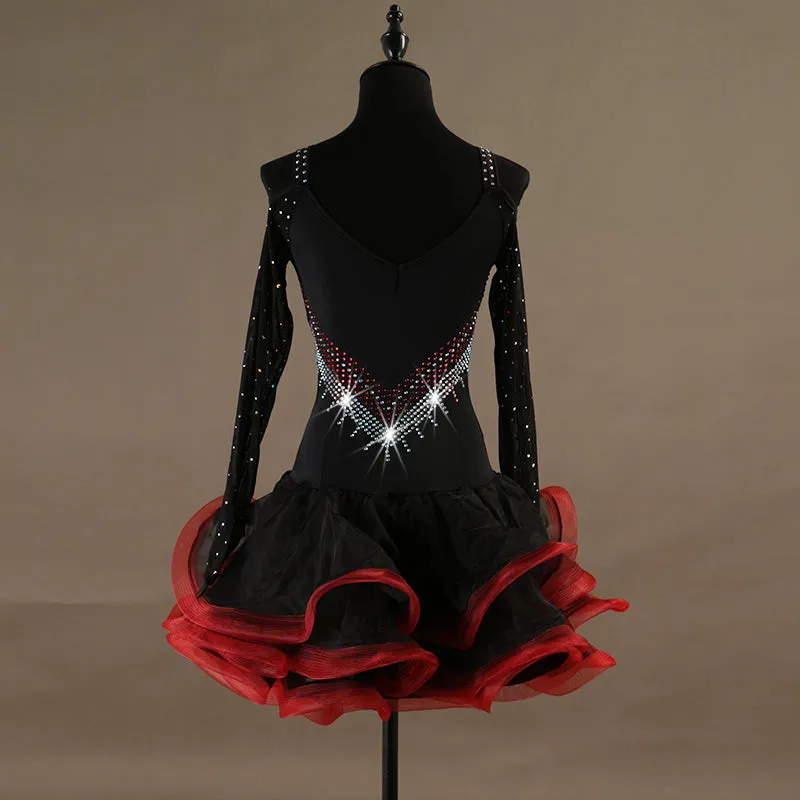 Rhinestone Bodice Ruffles & Flounce Rhythm / Latin Ballroom Dance Dress