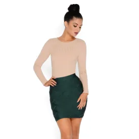 Ribbed Apart Bandage Mini Skirt in Emerald Green