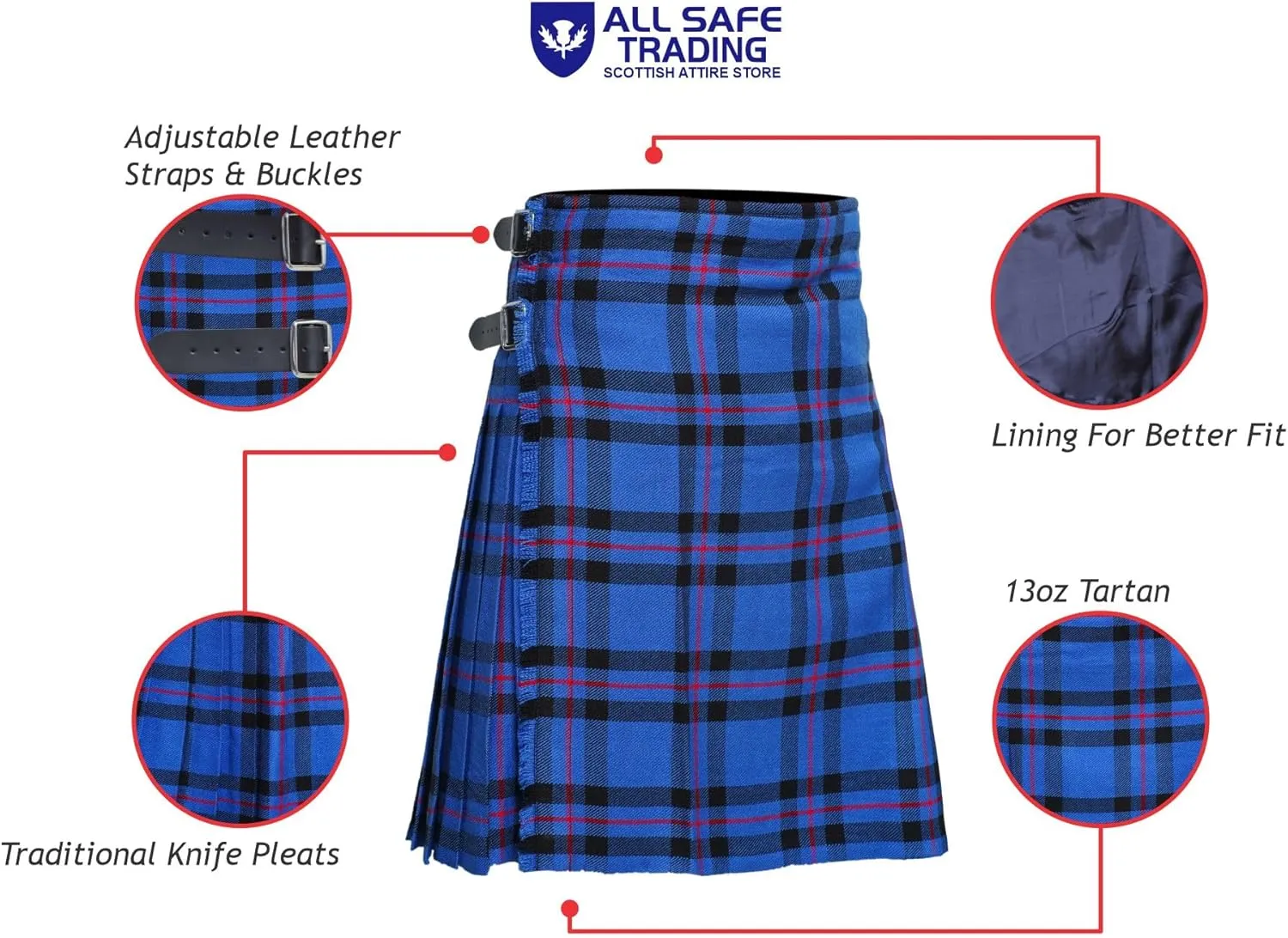 Scottish Men's 8 Yard Tartan Kilt, Highland Wedding Kilt