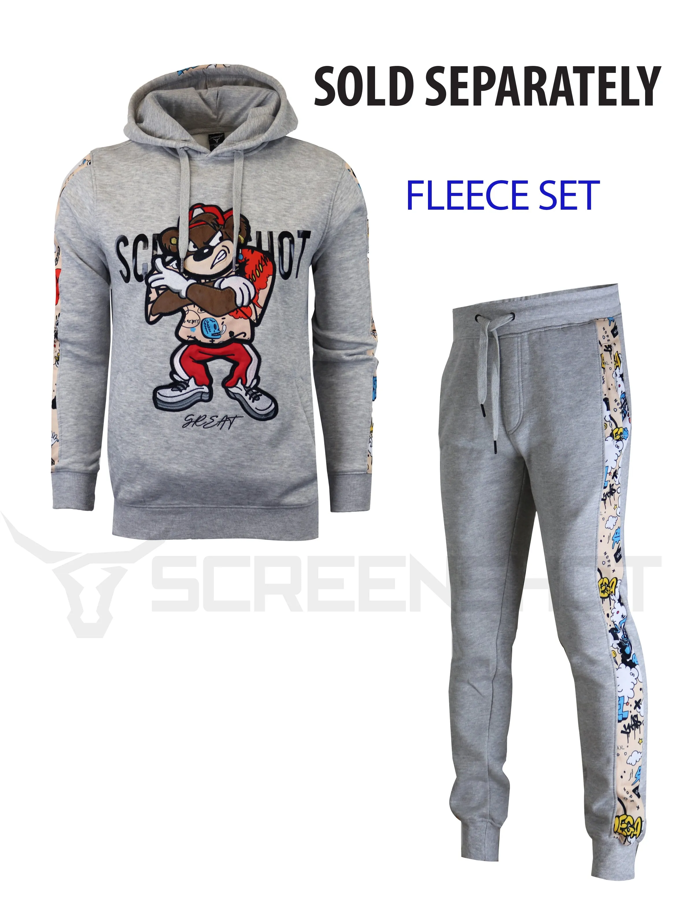 SCREENSHOT CARTOON FLEECE HOODIE-H11059 (H.GREY)