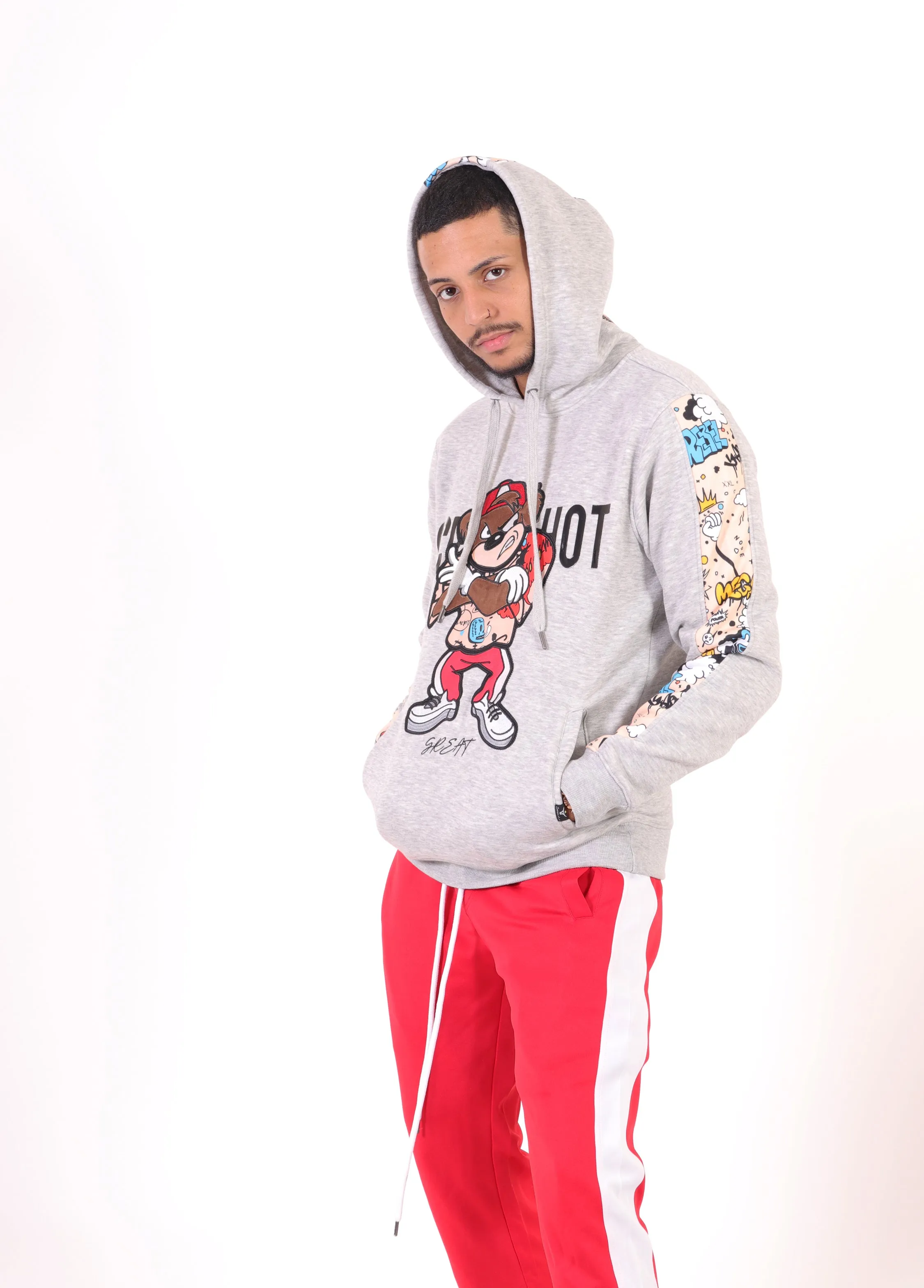 SCREENSHOT CARTOON FLEECE HOODIE-H11059 (H.GREY)