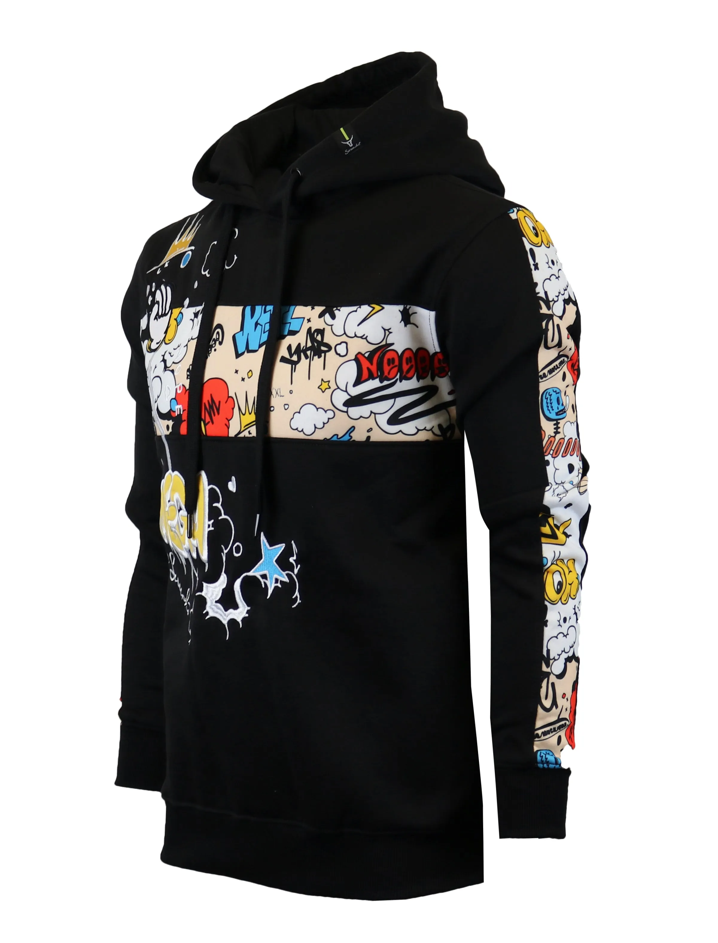SCREENSHOT CARTOON FLEECE HOODIE-H11068 (BLACK)