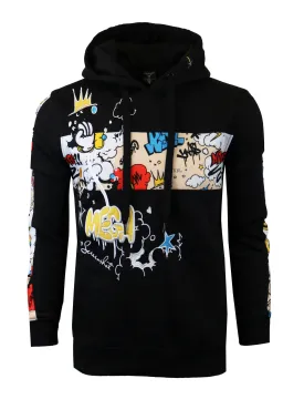 SCREENSHOT CARTOON FLEECE HOODIE-H11068 (BLACK)