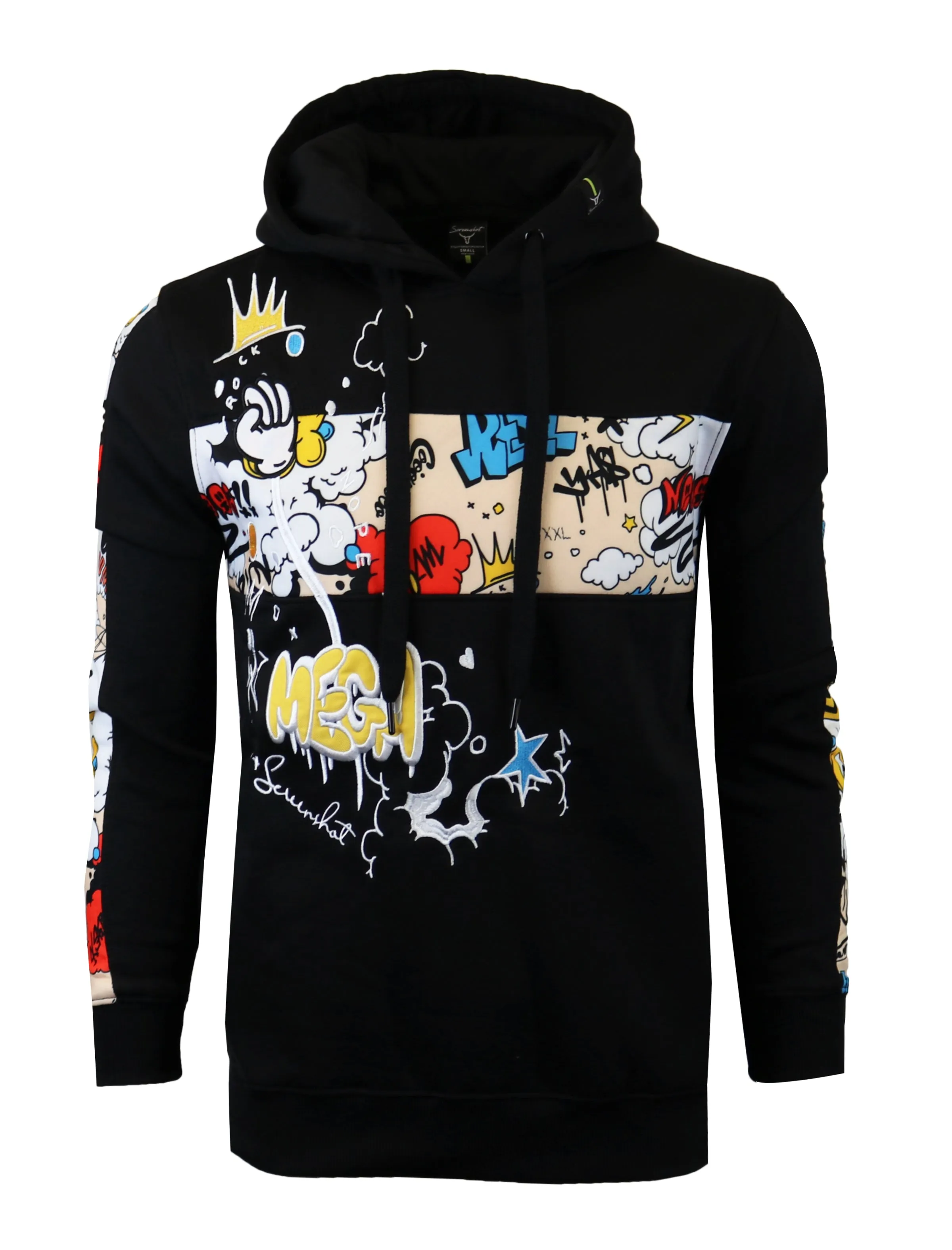 SCREENSHOT CARTOON FLEECE HOODIE-H11068 (BLACK)