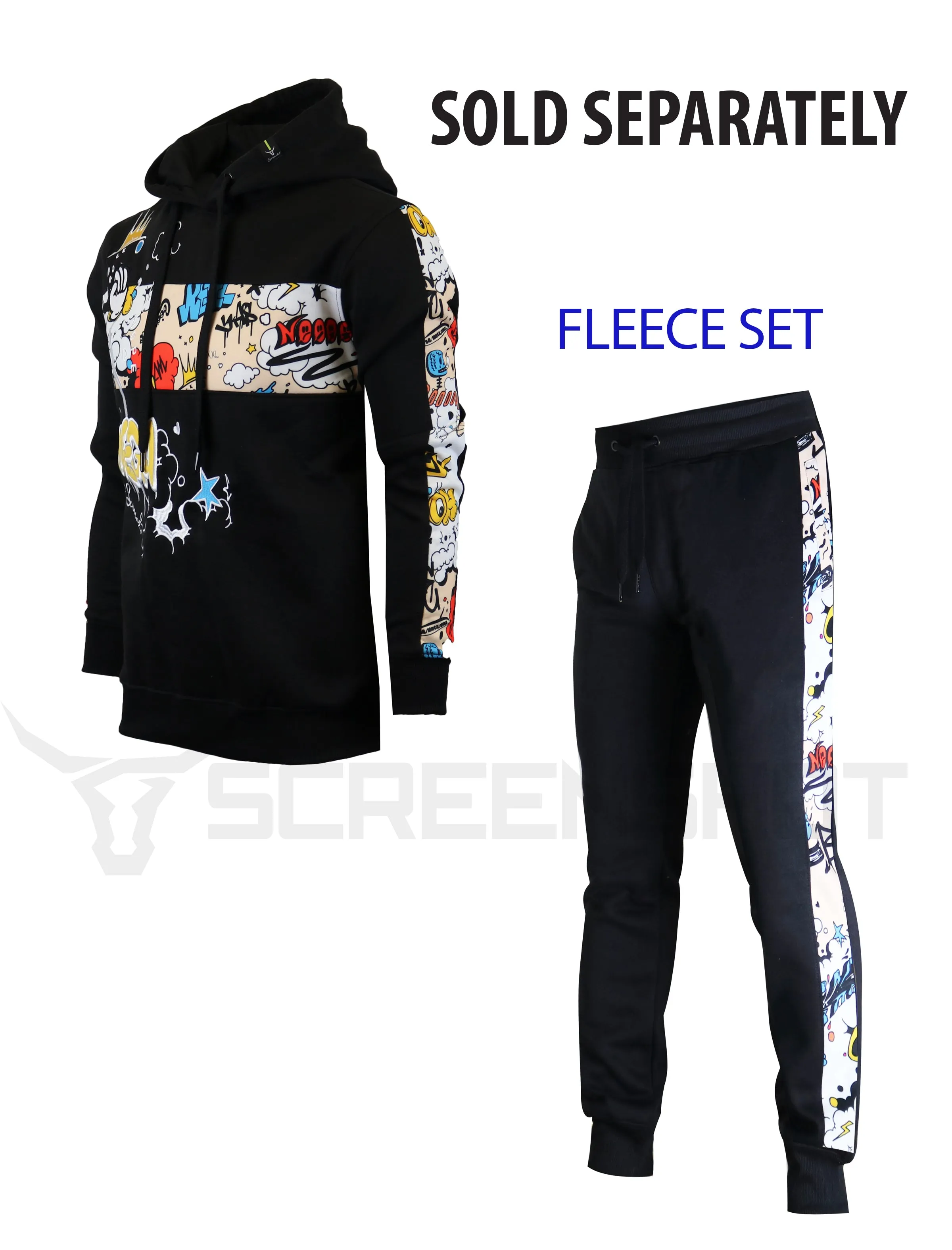 SCREENSHOT CARTOON FLEECE HOODIE-H11068 (BLACK)