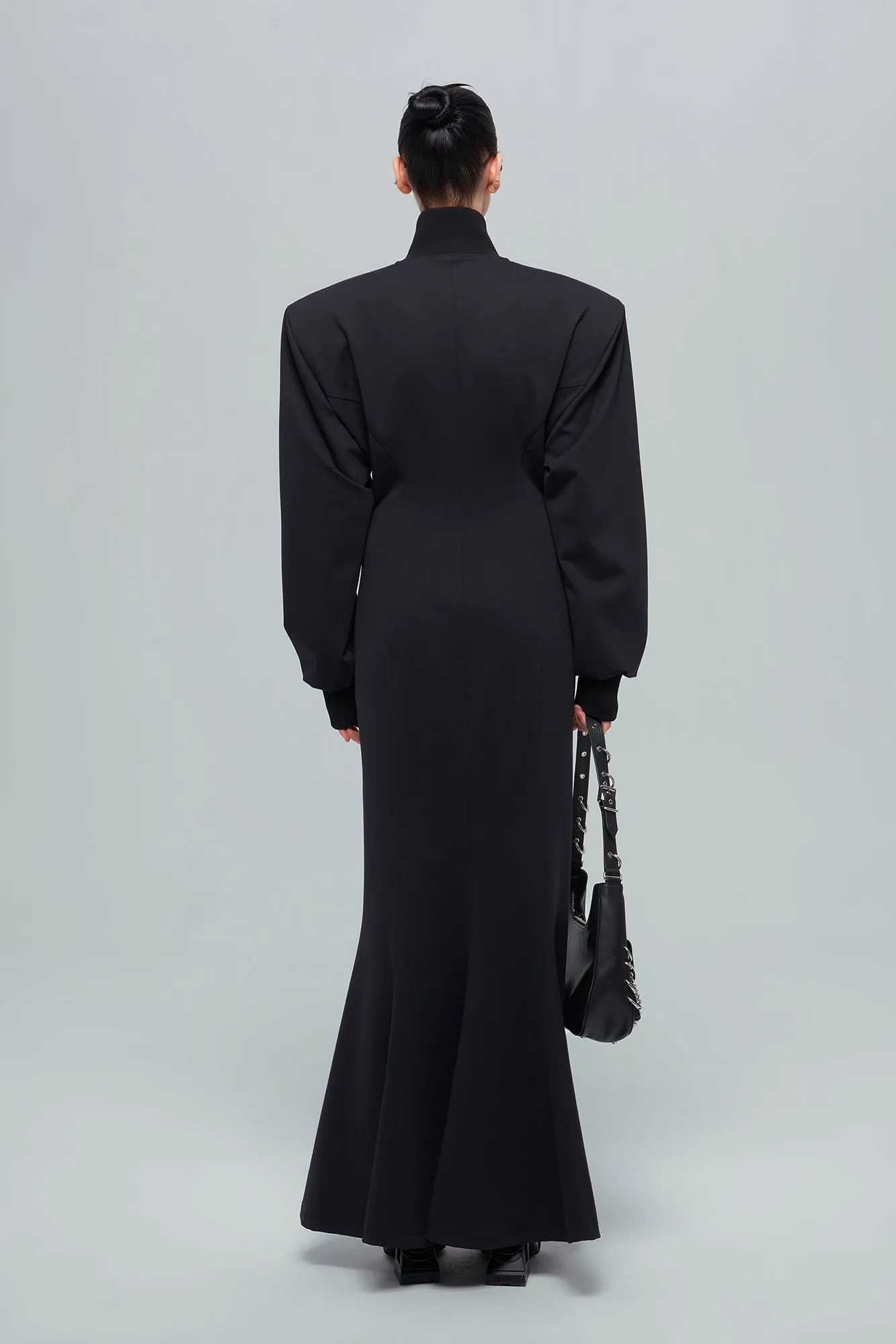 Shoulder up and split slim dress