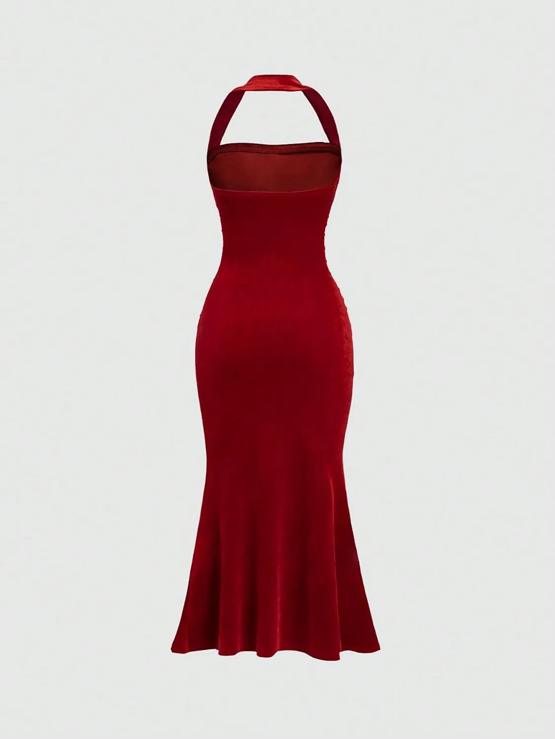 SOLY HUX Women's Velvet Halter Bodycon Dress Sleeveless Ruched Fishtail Cocktail Party Long Dresses