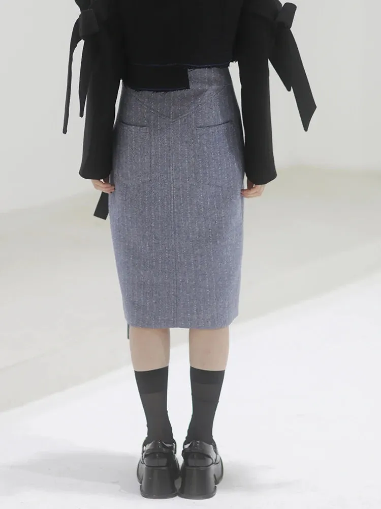 Split Thigh Spliced Bowknot Elegant Skirts For Women High Waist Patchwork Pockets Skirt Female Fashion Clothes
