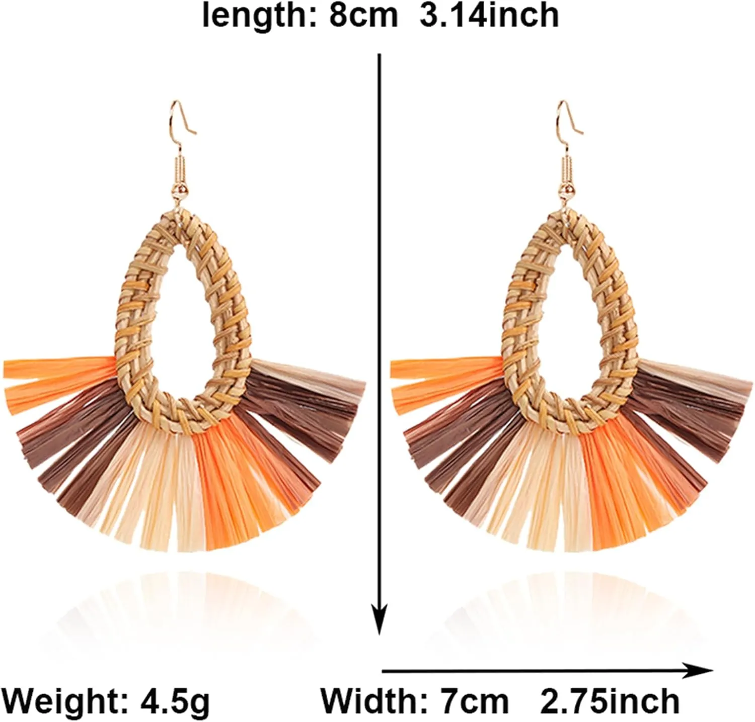 Statement Raffia Earrings Boho Summer Beach Earrings for Women Handmade Fashion Rattan Fringe Tassel Earring Lightweight Straw Wicker Dangle Drop Earring Bohemian Gift Jewelry