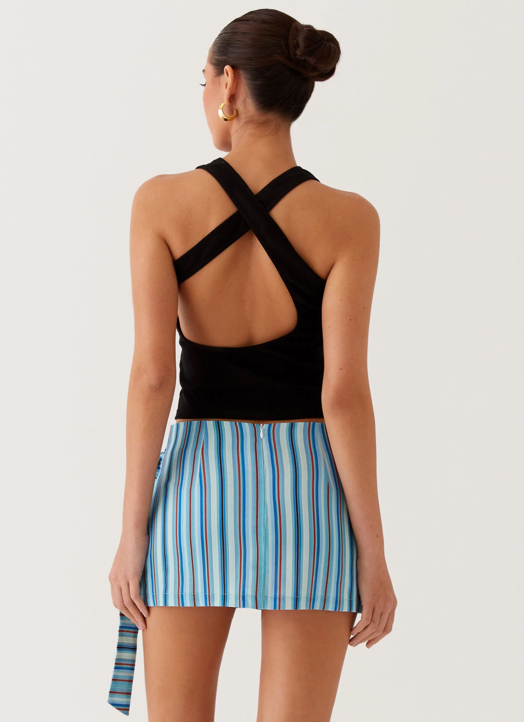 Steal Away Linen Wrap Skirt - Blue Stripe