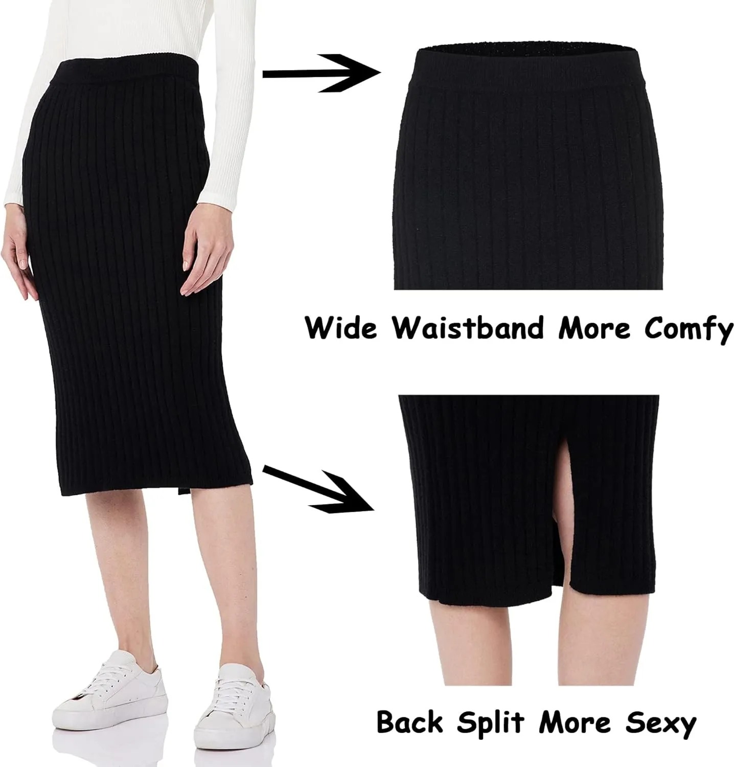 Sweater Skirts for Women Slit High Waisted Pencil Skirt Ribbed Knit Skirt Bodycon Midi Sweater Skirt Solid Casual