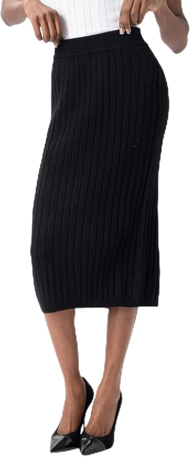 Sweater Skirts for Women Slit High Waisted Pencil Skirt Ribbed Knit Skirt Bodycon Midi Sweater Skirt Solid Casual
