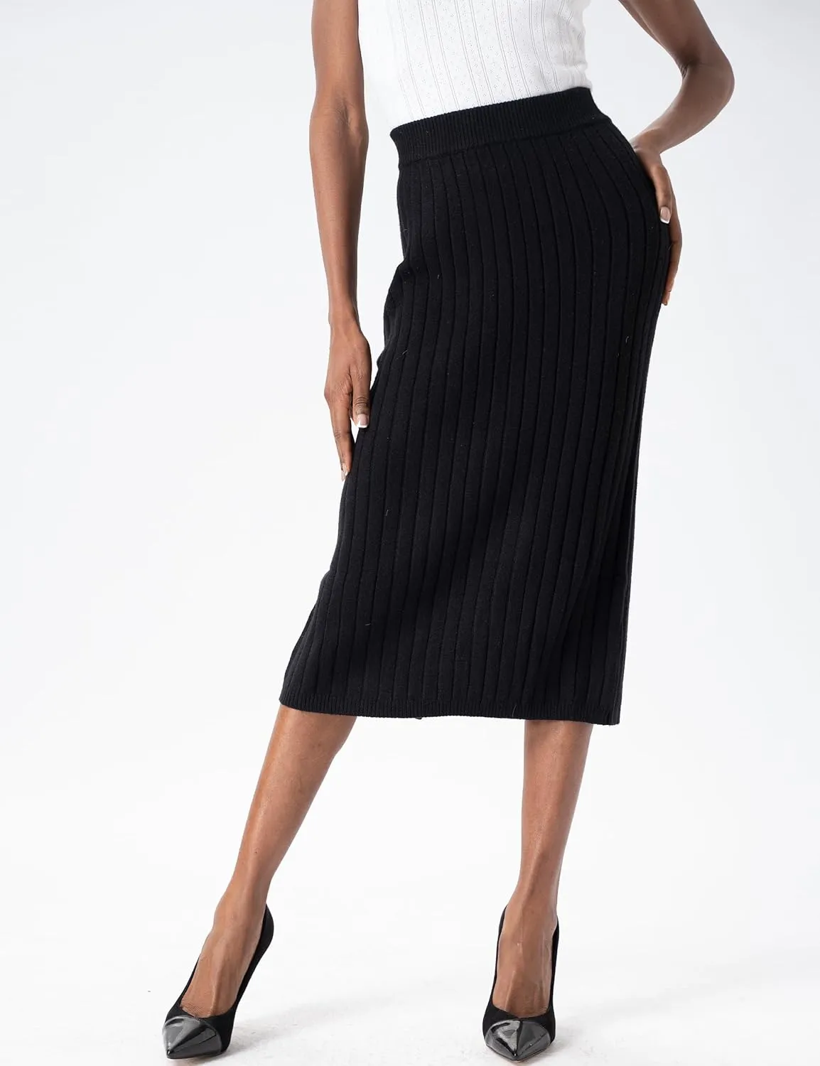 Sweater Skirts for Women Slit High Waisted Pencil Skirt Ribbed Knit Skirt Bodycon Midi Sweater Skirt Solid Casual