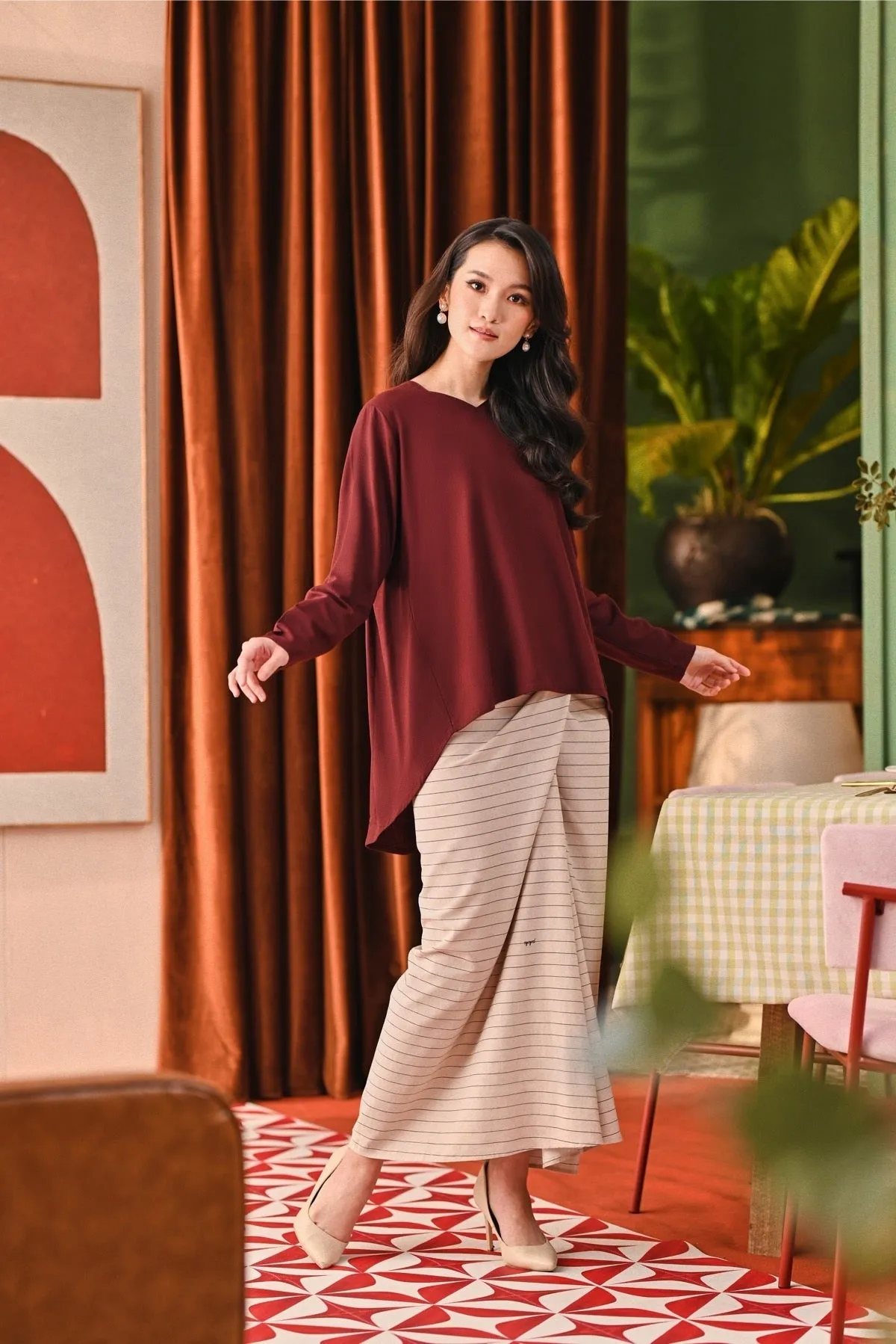 The Capai Women Wrap Skirt - Champagne Pinstripe