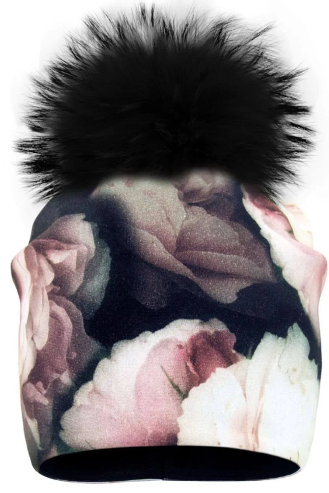 Tuque de Coton (Roses avec Pompon Noir) de La Fleur Mode