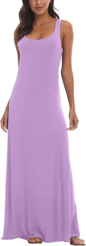 Urban CoCo Women's Scoop Neck Solid Sleeveless Summer Beach Tank Top Casual Maxi Dress