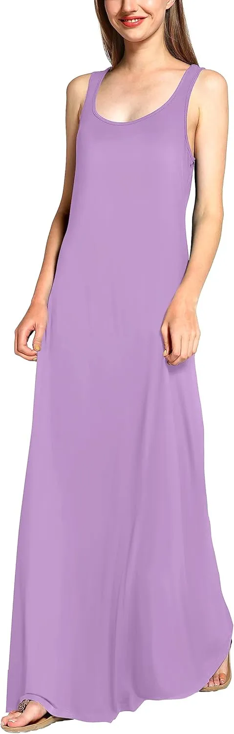 Urban CoCo Women's Scoop Neck Solid Sleeveless Summer Beach Tank Top Casual Maxi Dress