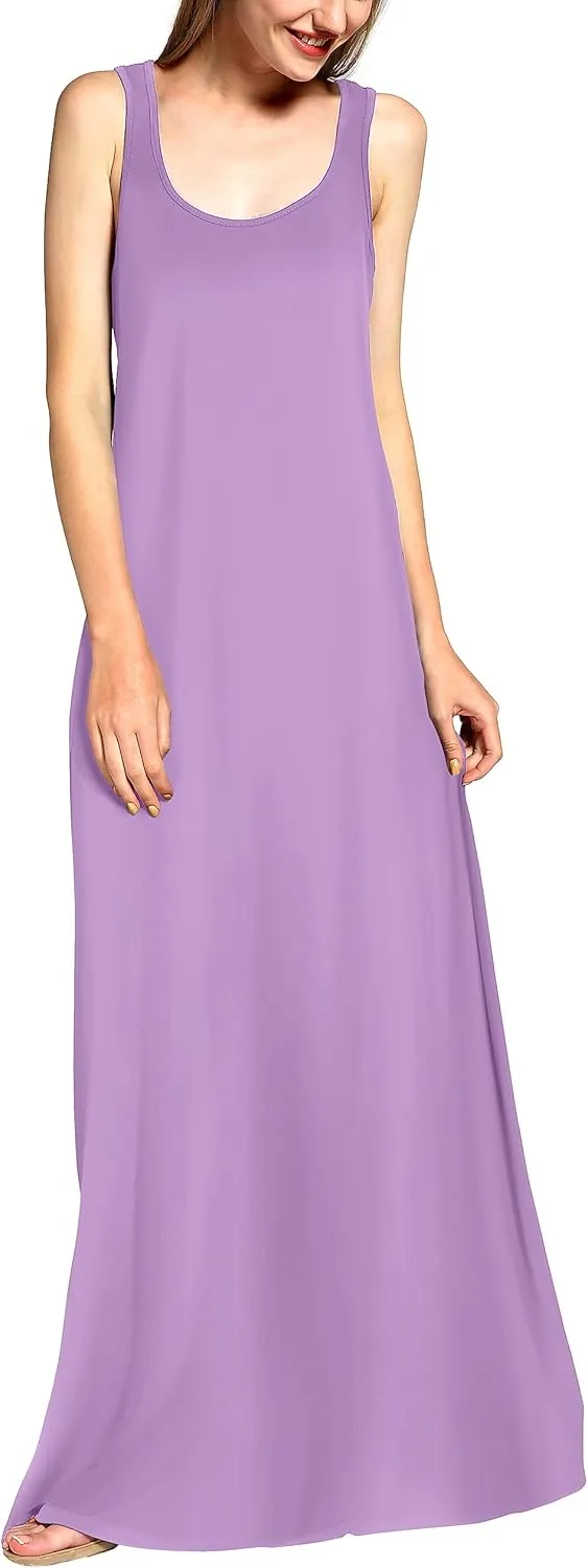 Urban CoCo Women's Scoop Neck Solid Sleeveless Summer Beach Tank Top Casual Maxi Dress