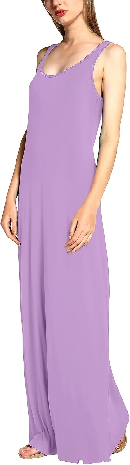 Urban CoCo Women's Scoop Neck Solid Sleeveless Summer Beach Tank Top Casual Maxi Dress