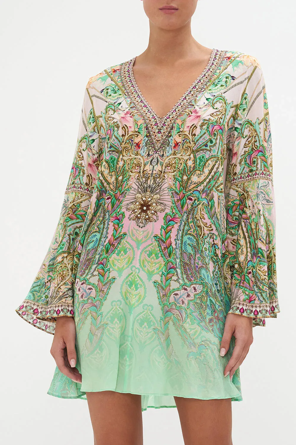 V Neck Flared Sleeves Dress - Lost City