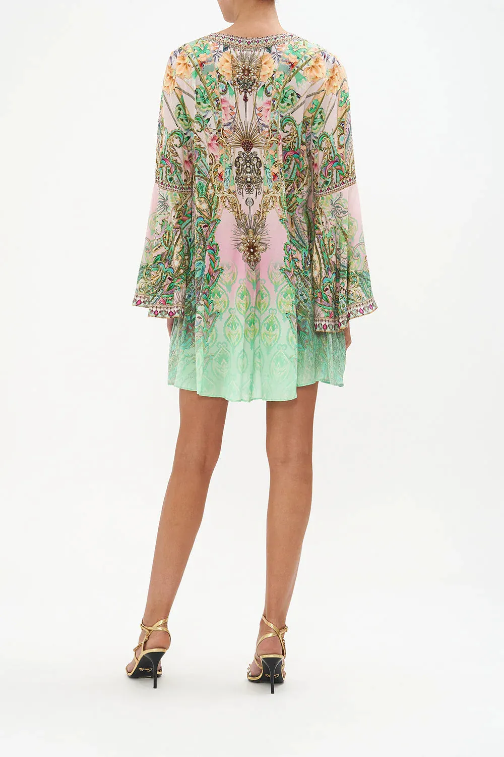 V Neck Flared Sleeves Dress - Lost City