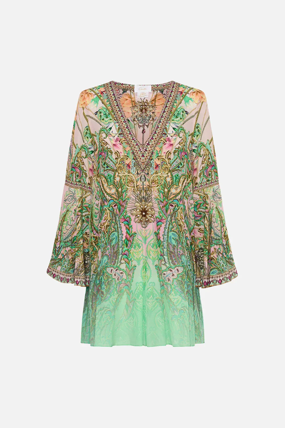 V Neck Flared Sleeves Dress - Lost City