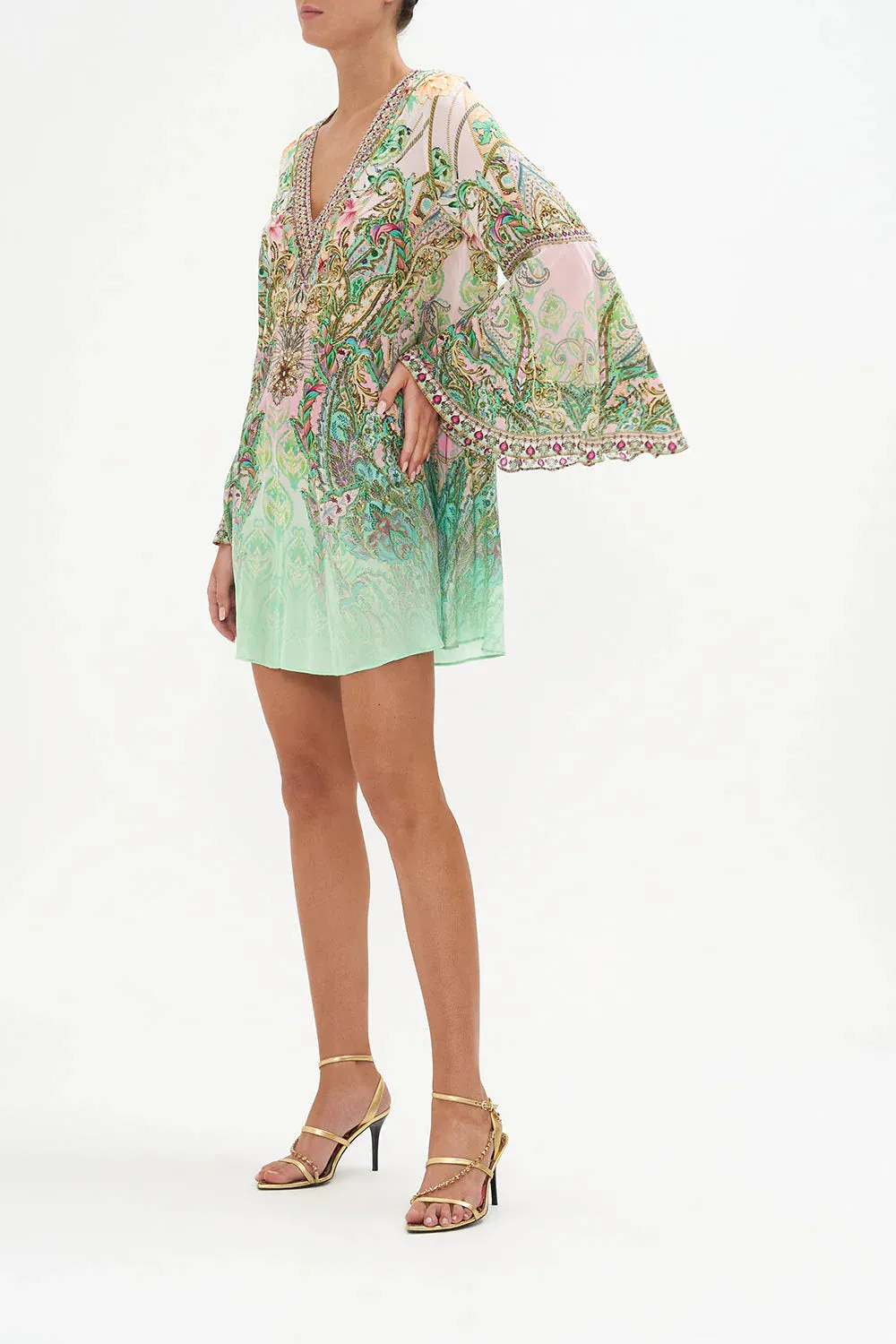 V Neck Flared Sleeves Dress - Lost City