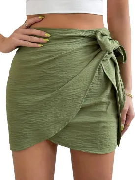 Verdusa Women's Casual Knot Side Split Wrap High Waist Bodycon Mini Skirt