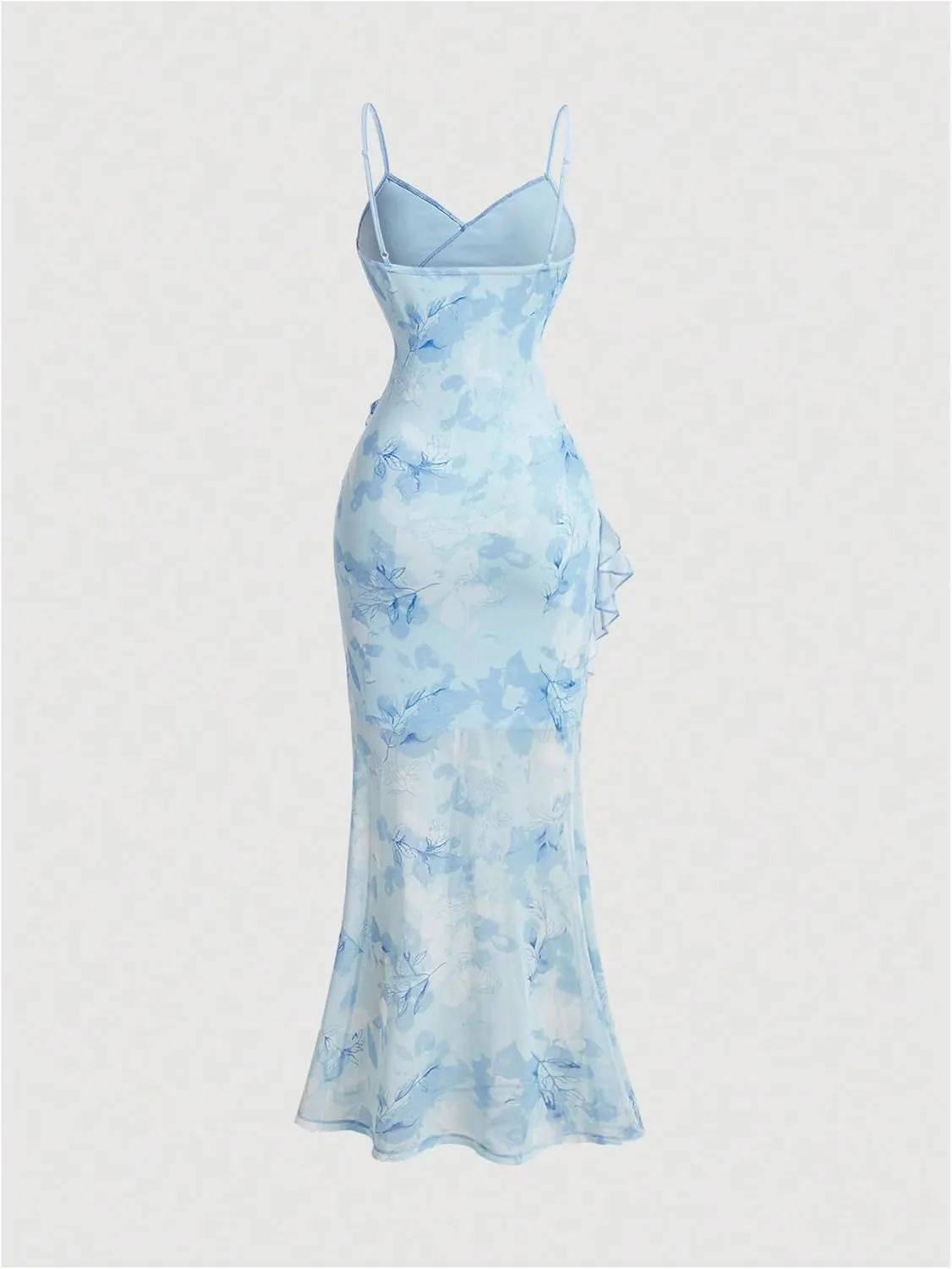 Verdusa Women's Floral Ruffle Split Thigh Long Cami Dress Bodycon Sleeveless Fishtail Dress