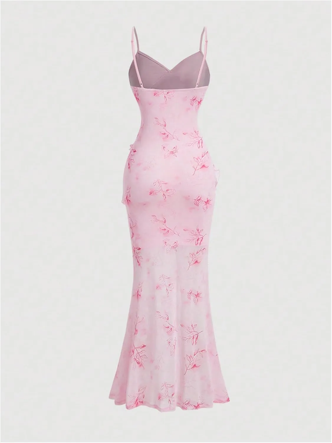 Verdusa Women's Floral Ruffle Split Thigh Long Cami Dress Bodycon Sleeveless Fishtail Dress