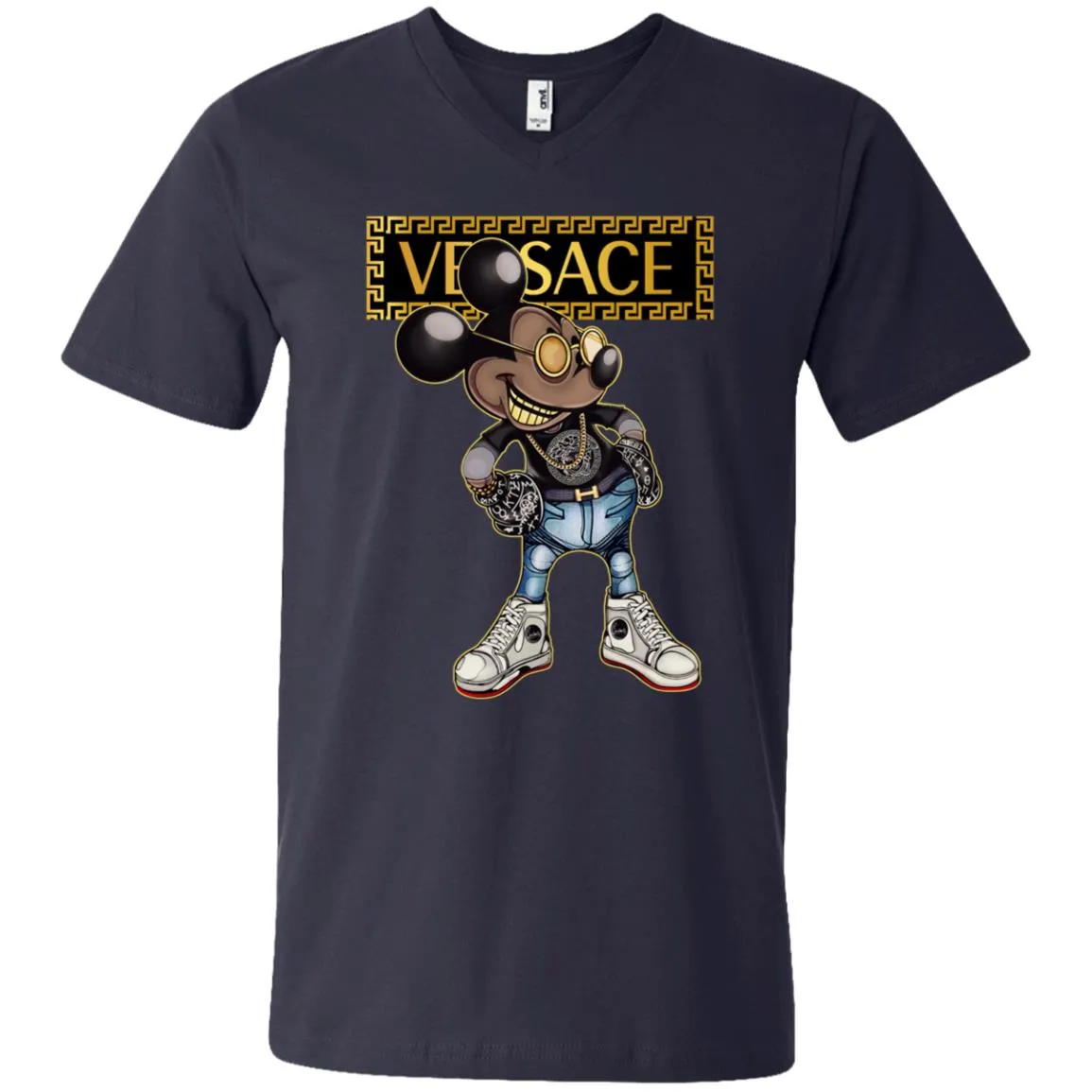 Versace Mickey Mouse Cartoon T-shirt Men V-Neck T-Shirt