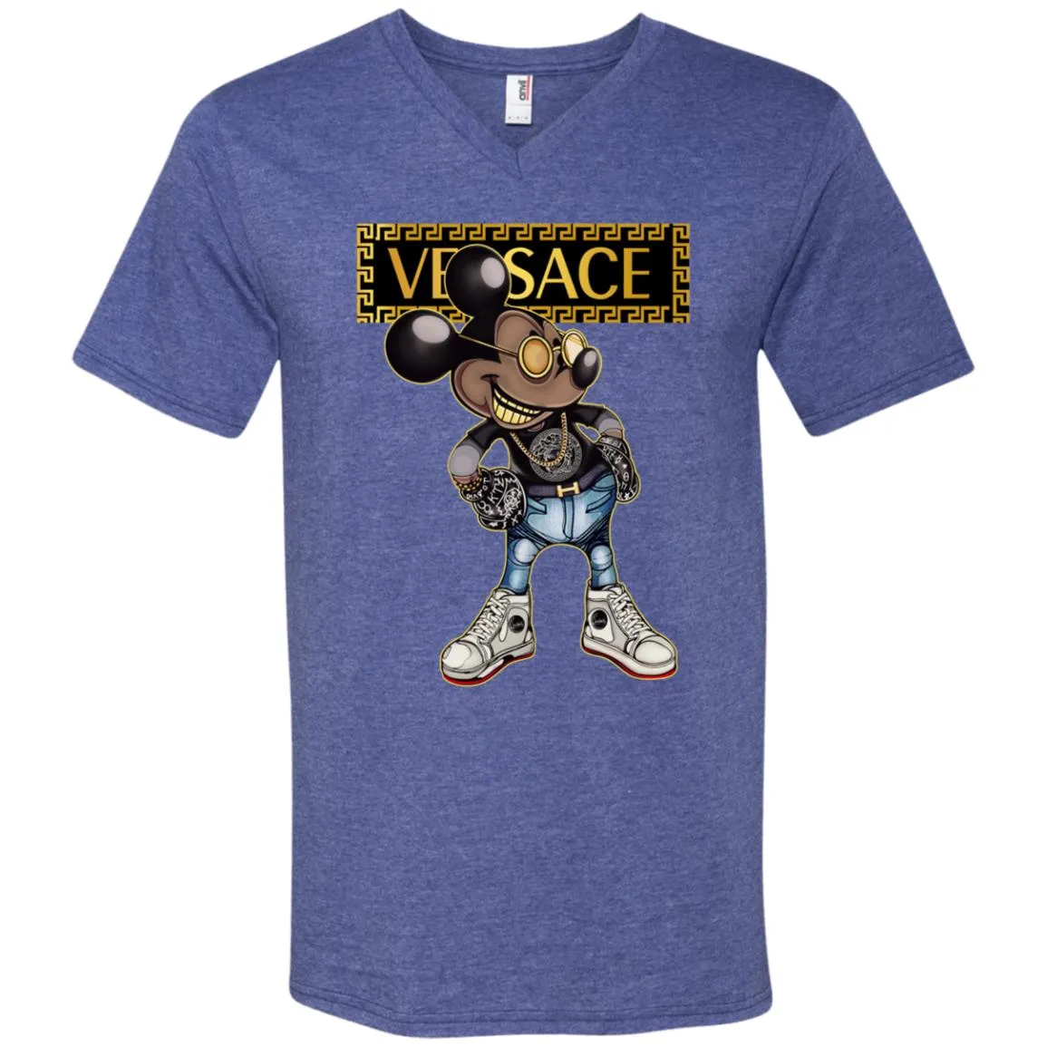 Versace Mickey Mouse Cartoon T-shirt Men V-Neck T-Shirt