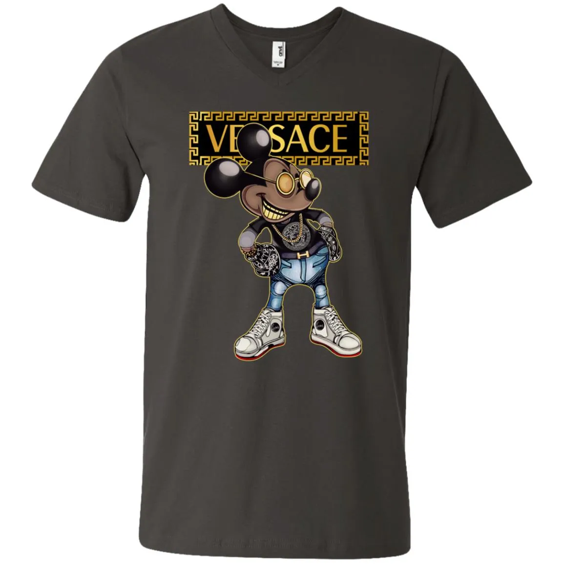 Versace Mickey Mouse Cartoon T-shirt Men V-Neck T-Shirt
